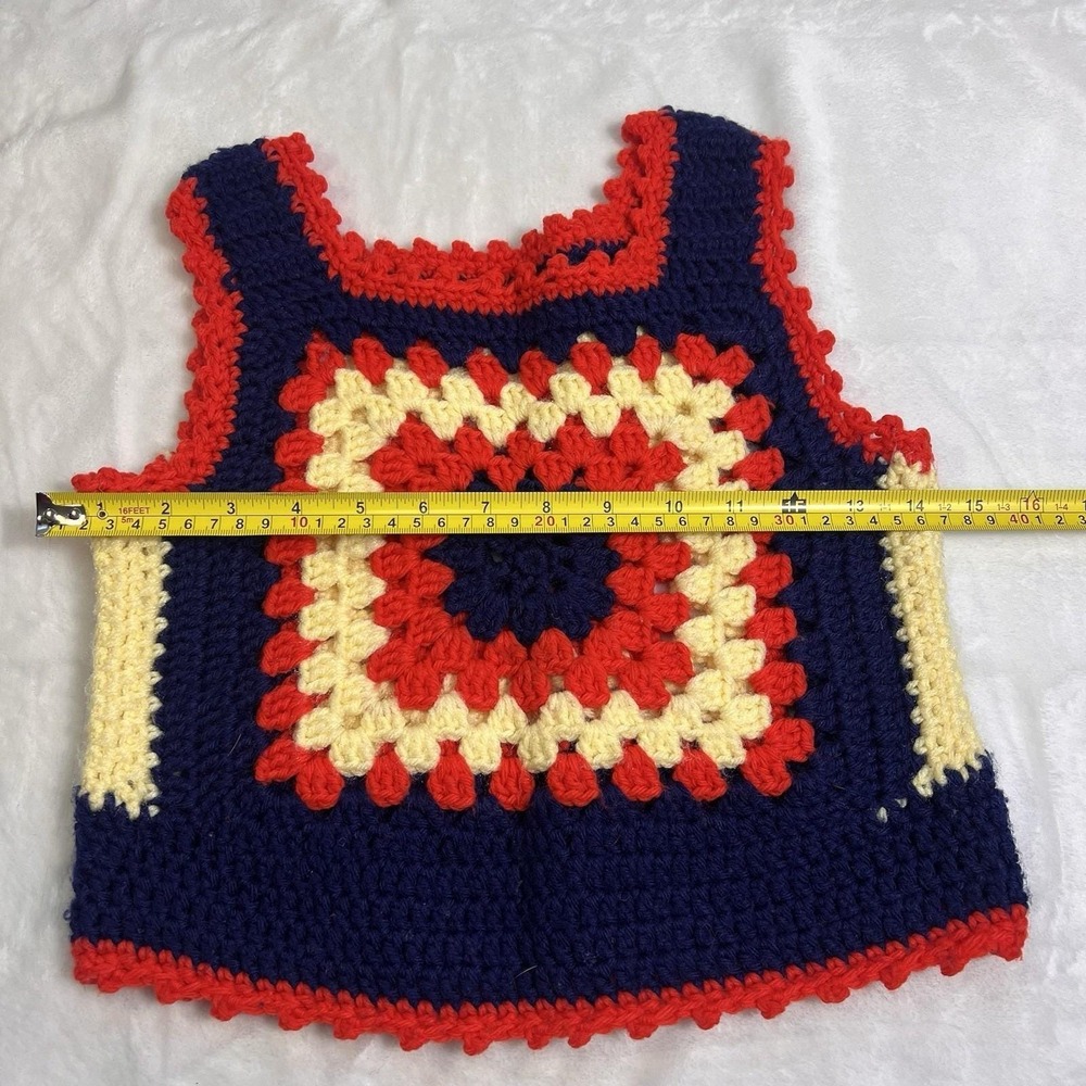 70s Vintage Crochet HIPPIE Child's Sweater Vest Shirt Granny Square Sz 6/8 S *se - Picture 5 of 6